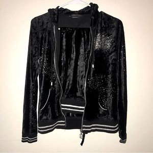 Vtg 90s/Y2K BCBG Black Crushed Velour Bedazzled All-Over Classic 2 pc Track Suit